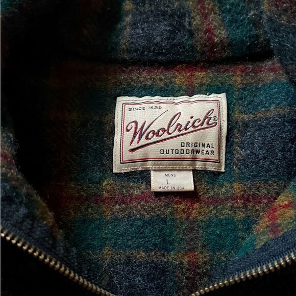 Woolrich Original outerwear wool plaid with green 1/2 zip L - Picture 3 of 10
